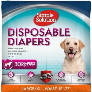 30~Simple Solution True Fit Disposable Dog Diapers for Female,18" x 27" XL White